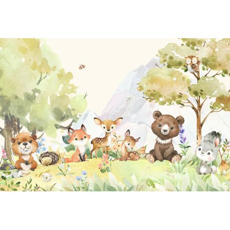 Kinderfototapete „Zauberwald“, Waldtiere, Reh, Hase M129 200x135 (1/5)