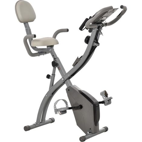 Klappbares Heimtrainer-Fahrrad für Erwachsene, 8 Widerstandsstufen, Handpulssensoren, Multifunktions-LCD-Display, verstellbarer Sattel, Stahl, grau