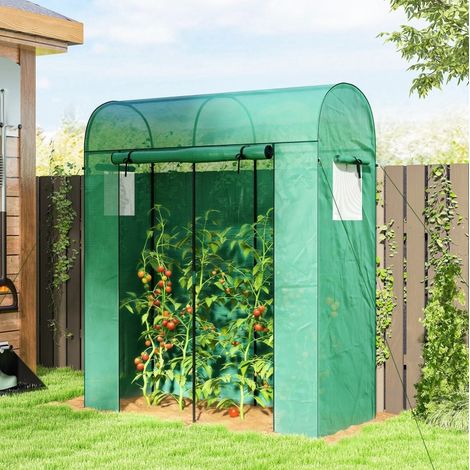 Serre tunnel tomate 170x68x200 cm en acier vert, avec porte enroulable, facile à monter FLORAGRACE (1/5)
