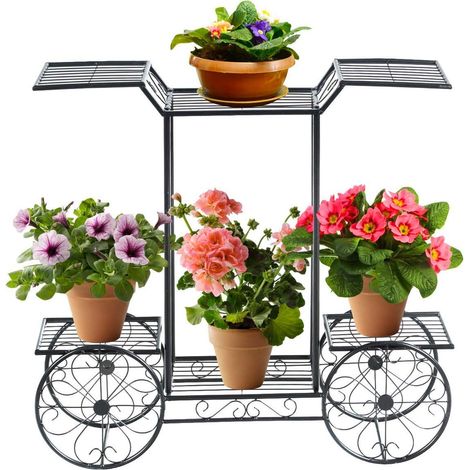 COSTWAY Soporte Plantas de Metal Estanteria Plantas para Jardín Balcón Interior Exterior Negro (1/5)