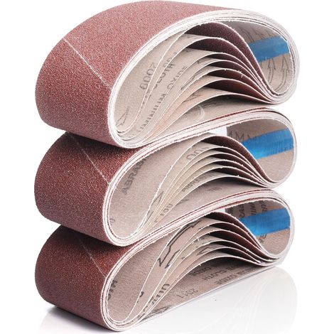 Paquete de 21 bandas abrasivas y papel de lija, combinaciones de granos: 40/60/80/120/180/240/400, bandas abrasivas de alúmina, adecuadas para pulir madera y metal y afilar herramientas. (1/3)
