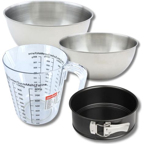 Set pâtisserie avec mini moule à manqué 18 cm, 2 bols à mixer, verre mesureur et spatule Zenker (1/5)
