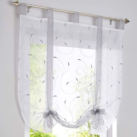 YMYNY 1 Piece Roman Blinds with Embroidery, Transparent Curtains for Bedroom, Balcony, Kitchen, Grey, 80 cm x 140 cm
