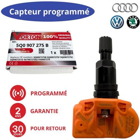 Sensore di pressione pneumatici TPMS preprogrammato 433MHz per cerchi - compatibile con VW Golf VI/VII, Polo, Passat B8