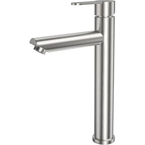 Grifo de baño de acero inoxidable cepillado, mezclador de diseño moderno, agua caliente y fría, con manguera de conexión de 60 cm (1/4)