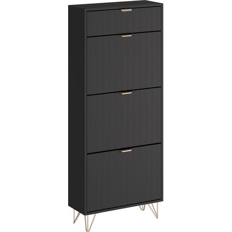 Schuhschrank Helge, Schwarz, 60 x 145 cm 3 Fächer, Vicco