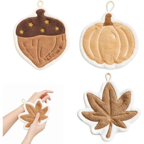 3 pièces Torchons de Cuisine d'automne en Polaire Corail, Set de torchons à Feuille d'érable, torchons absorbants en Coton, Serviettes Douces pour Cuisine et Salle de Bain (1/5)