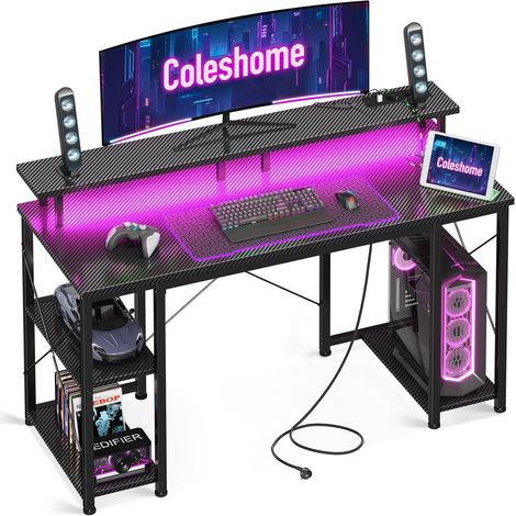 Bureau de jeu LED noir 120x50cm avec USB OffiGo (1/5)
