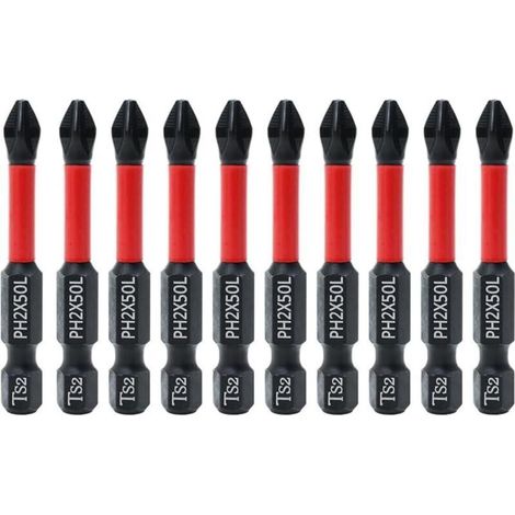 10PCS 50mm Embouts de Tournevis à Tête Tournevis Cruciforme Embout Visseuse Aimanté, Mèche Croisée Antidérapante Embout Visseuse Magnétique à Tige Hexagonale