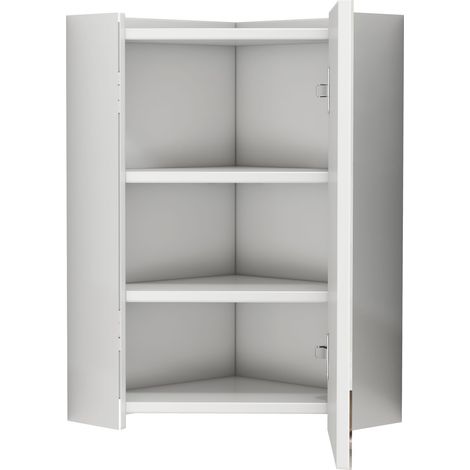 Eck‑Wandmontierter Spiegelschrank mit dreiseitigen Spiegeln, Dämpfscharniere, integrierten Pflanzenablagen, komplett vormontiert montagefrei, weiß, platzsparender Badspiegelschrank für Badezimmer‑Ecke (1/5)