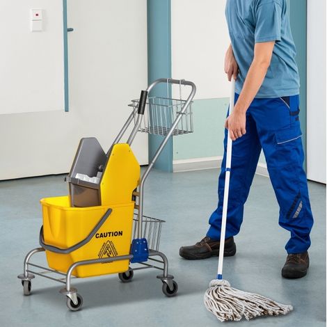 Chariot de nettoyage 73x45x95 cm en plastique jaune, avec rangement, pour maison FloraGrace (1/5)