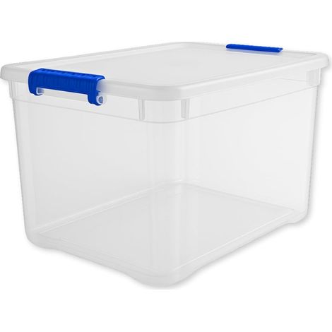 Contenitore multiuso in plastica con chiusura a scatto - Misura 58x38,5x29 cm e Capacità 43 litri - Porta biancheria salvaspazio impilabile con coperc (1/5)
