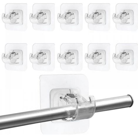Lot de 10 supports de tringle à rideaux sans perçage, transparents et auto-adhésifs (tringle non incluse) (1/5)