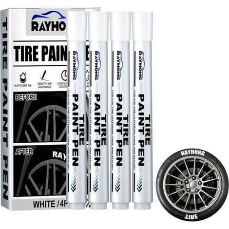 Qiilu Car Tire Graffiti Marking Pen Set of 4 White Paint Markers, Car White Marker Pen in a Case (1/4)