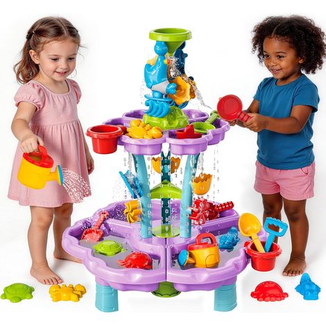 Table à Eau de Sable 3 en 1 pour Enfants, Plage Jeu Sable Eau - Double Niveau avec 13 Accessoires, Table d‘Activités Sensorielle de Plage pour Garçons et Filles de 3 4 5 6 Ans (Violet) (1/5)