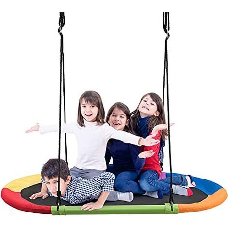 GOPLUS Balancoire Nid d’Oiseau Ovale en Tissu d’Oxford, Reglable en Hauteur 100-160CM, Cadre en Metal, Balancoire pour Interieur et Exterieur, Charge Maximal 150KG (Colore) (1/4)