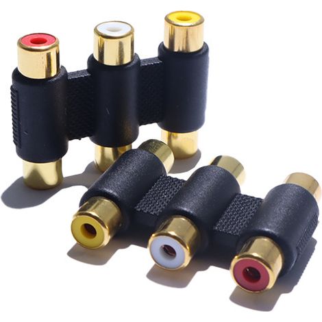 Gold-plated 3-pin female-to-female RCA audio/video connector, 3-pin to 3-pin straight RCA adapter extension cable (1/4)
