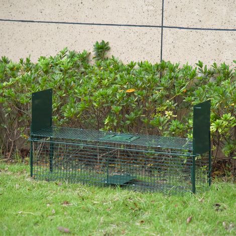 Vert 100x25x28 cm - Cage de capture en métal pour pièges à animaux vivants doté de 2 portes Poignée pour lapins visons Petits renards foncé