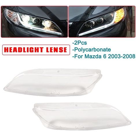 Cubierta de faro de repuesto 60x6 cm para Mazda 6 2003-2008, lente clara, plástico (1/2)