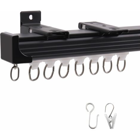 Rideau Rail Plafond 4 Metres, Rail Coulissant En Aluminium Pour Rideaux De Plafond, Rails Et Accessoires Pour Rideaux À Fixation Plafond Et Mur, Pour Séparation, Fenêtres Et Intimité, Noire (1/5)