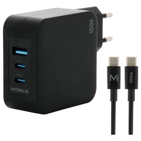 Mobilis Wall Charger 100W 2 USB-C1 USB A GaNcable 2m 100W