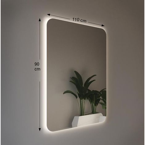 Miroir mural rétroéclairé à LED 110X90 épaisseur 4 mm, cm avec angles rayonnés (1/2)