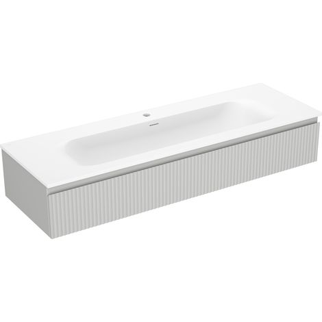 Mexen Rivel Badezimmerschrank 140 cm mit Waschbecken Vela, 1 Schublade, geriffelt, grau matt/weiß matt - 91A20-14023-1-BF62-W23 (1/5)