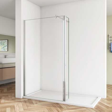120x200cm Walk in Duschwand+40x200cm Flipper Panel + F Form:140cm Stabilisator 8mm NANO ESG Glas Duschwand (1/4)