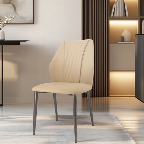 Upscale Microfiber Leather Upholstered Iron Dining Chair (Set of 2) - Khaki (1/5)