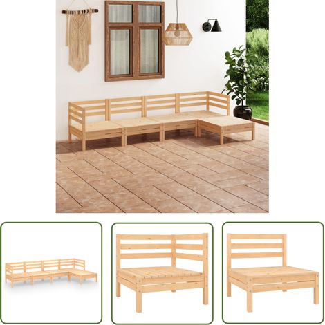 Mobilier extérieur - vidaXL Salon de jardin 5 pcs Bois de pin massif - Canapé en pin (1/5)