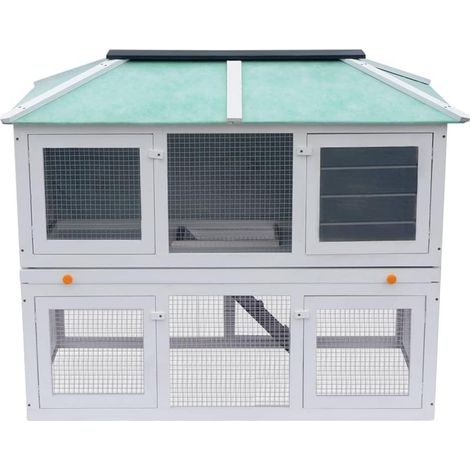 Cage clapier double pour animaux 130 x 68 x 105 cm bois vert blanc (1/5)