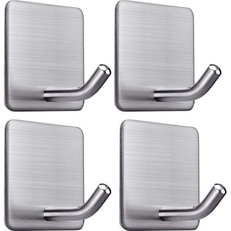 Set di 4 ganci autoadesivi, portata massima 8 kg, ganci da parete in acciaio inox per bagno, portasciugamani con nastro adesivo, per casa e ufficio, autoadesivi – 1
