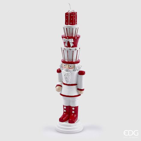 EDG Enzo De Gasperi Candela Soldatino Natale H 32,5 Cm D 8 Cm White Red