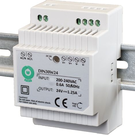 DIN30W5: DIN-Schienen-Netzteil 5V/4A, Kunststoffgehäuse, Stufenausführung