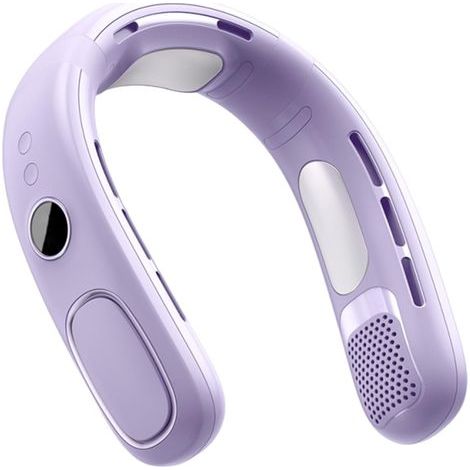 Aufbewahrungstasche, blattloser Halbleiterventilator, hängender Halsventilator, wiederaufladbare Digitalanzeige, tragbares Kühlgerät, geeignet für Erwachsene und Kinder, Lila (1/4)