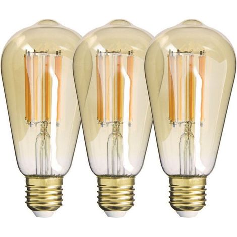 Lot de 3 ampoules LED filament ST64 E27, 4 W (équivalent 32 W), 340 lm, lumière chaude blanc (2700 K), économie d’énergie, sans mercure, compatible variateur (1/2)