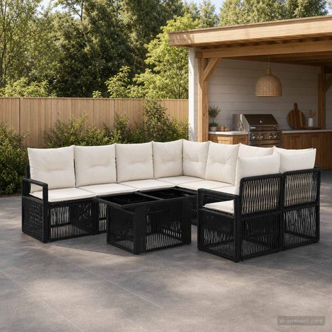 vidaXL Set Divano da Giardino 9 pz Nero e Bianco Crema polyrattan (1/5)