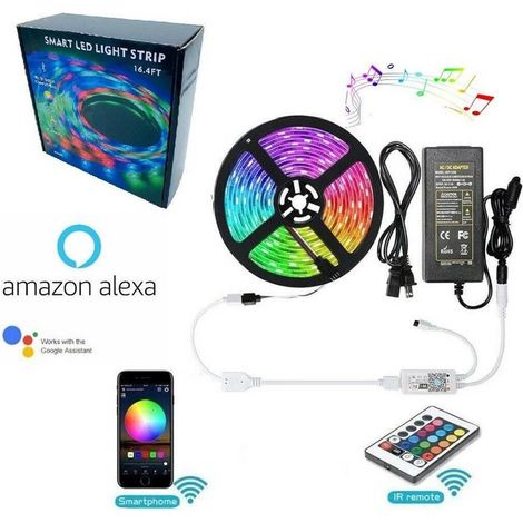 Trade Shop - Striscia Led Smart Con 300 Led De 5 Metri Rgbw Wifi Domotic Alexa Google - (1/4)