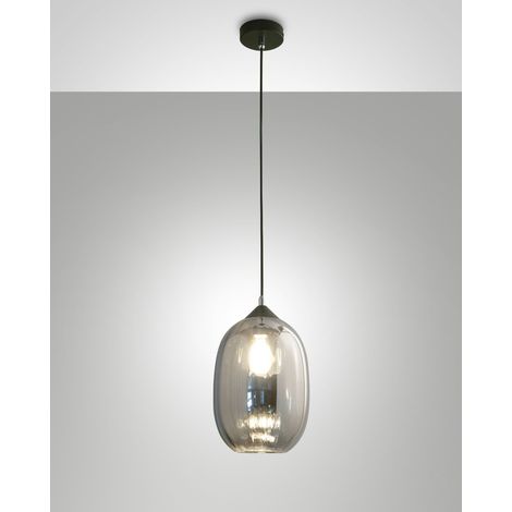 Suspension Infinity 200 mm en verre soufflé fumé avec structure métallique - Design moderne et élégant pour l'éclairage intérieur
