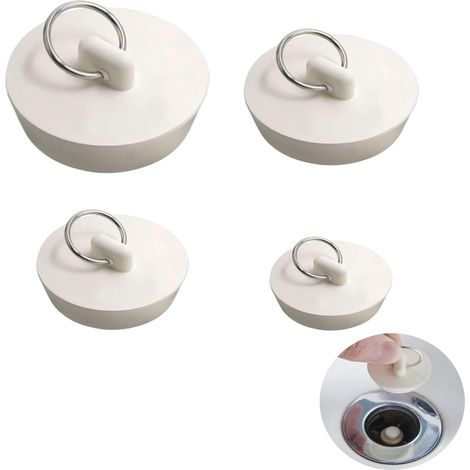 4-teiliges Set universeller Gummi-Abflussstopfen, weiße Gummi-Spülbeckenstopfen mit Aufhängering, für Küche und Badezimmer (4 Größen) (1/5)