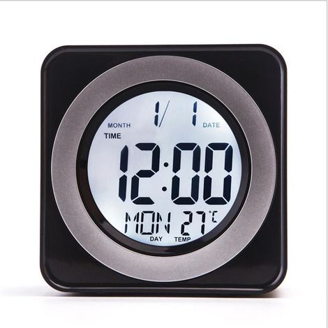 Horloge Électronique Carrée avec Rétroéclairage, Contrôle Vocal, Affichage Calendrier et Température - Noir (1/5)