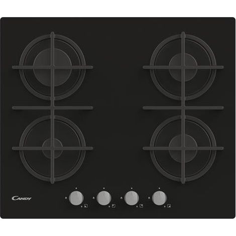 Placa de cocina empotrada Candy CVG6B de 59 cm y 4 quemadores a gas, color negro