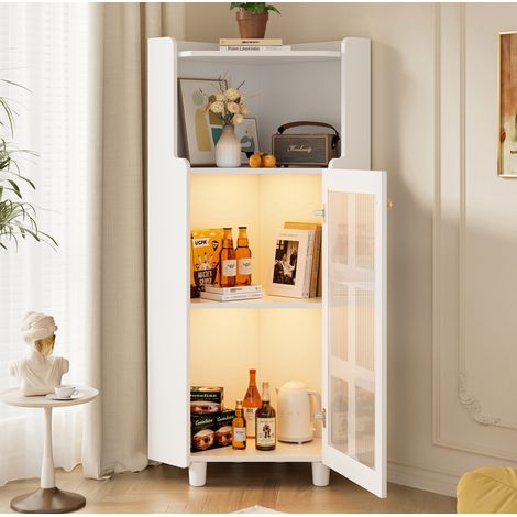 Armario esquinero con LED y vitrina MDF blanco OKMYHOME (1/5)
