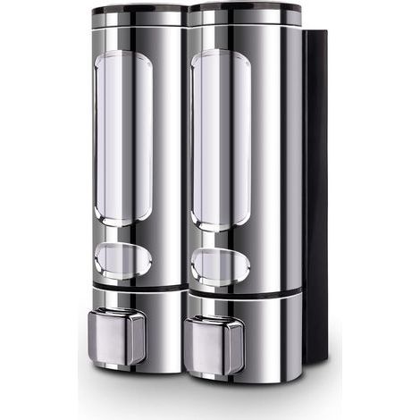 Manual ABS soap dispenser for shower gel, shampoo or hand cleaner - 2 x 400 ml - Chrome (1/4)