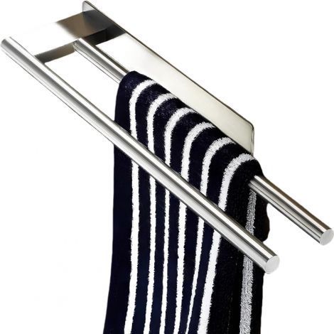 Wall-mounted towel rail 39 cm, double towel bar in 304 stainless steel, no drilling required, brushed finish, for bathroom and kitchen (silver) (1/5)