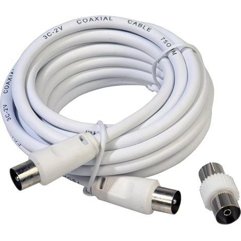 ProlongaciónTV Video Macho-Macho 3 metros / Ø 9,5 mm. Con Adaptador Macho-Hembra Blanco