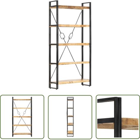 The Living Store Bibliothèque 5 niveaux 90x30x180 cm Bois solide de manguier - Bibliothèque Industrielle - Bibliothèque Design - Bibliothèque Rangement - Bibliothèque Bois - Bibliothèque Cinq Niveaux (1/5)