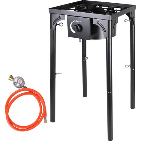 Portable Cast Iron Gas Stove, 10kw Camping Stove 40×40×76cm, Gas Stove 4 Feet for Gas Cylinder, 1 Flame Gas Stove with 1.5m Propane Gas Hose and Regulator (1/5)