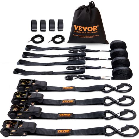VEVOR Sangle a Cliquet Lot de 4 Sangles deArrimage Resistance a la Rupture Maximale 998 kg 0,025 x 4,6 m pour Securiser Cargaisons, Appareils Electromenagers, Equipement de Jardin, Motos, Demenagement