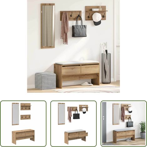 vidaXL Banc de rangement - Ensemble de meubles d'entrée avec tiroir 4 pcs Chêne artisan (1/5)